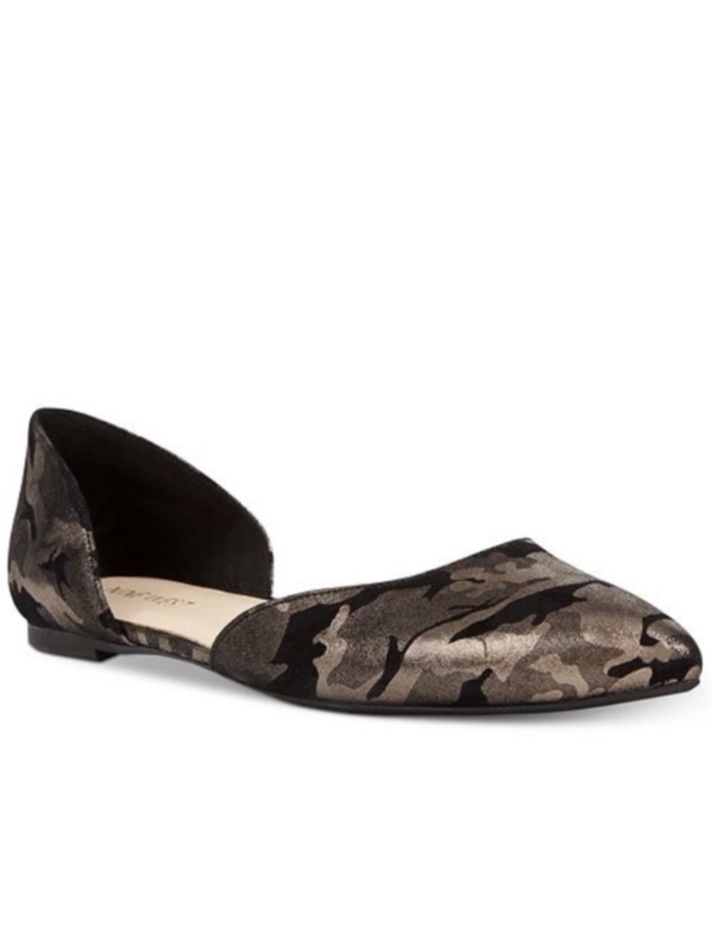 NINE WEST METALLIC PEWTER CAMO FLATS